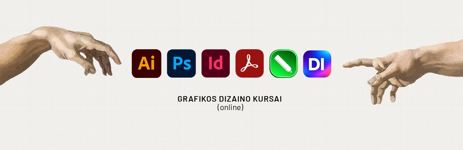 Kursuose mokomos programos: Adobe Illustrator, Photoshop, InDesign, Acrobat Pro, CorelDRAW ir dirbtinio intelekto įrankiai